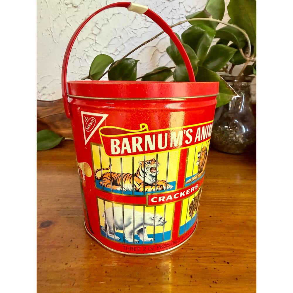 Vintage Barnum’s Animals Cracker Tin w Handle 1991 Nabisco Circus Cookie Tin - Picture 3 of 9